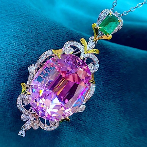 NEW STERLING SILVER VINTAGE NATURAL BRILLIANT MORGANITE PENDANT NECKLACE - Picture 2 of 6